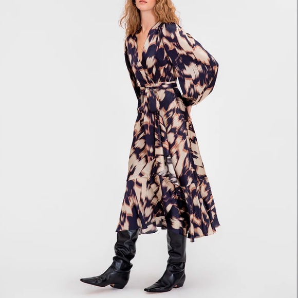 Tanya Taylor Blaire Tie-Waist Printed Dress Cream Maritime Blue Tan - Picture 1 of 8